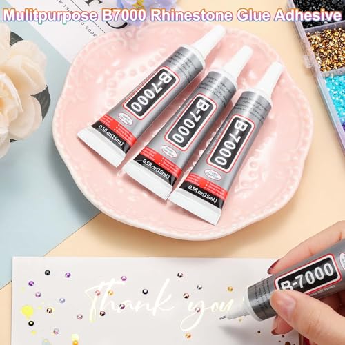 B7000 Glue with Rhinestones for Bedazzling Crafting, 31200Pcs Rainbow Crystals 3MM Flat Back Gems with Jewelry Glue Adhesive for DIY Graduation Cap Decorations Phone Case Wedding Shoes - size: 3mm