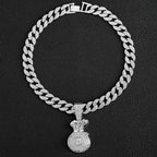 Ice Out Chain for Men Premium Zircon Stones Hypoallergenic Durable Hip-Hop Streetwear Chain Necklace Men - color: Silver, style: Dollars Bag