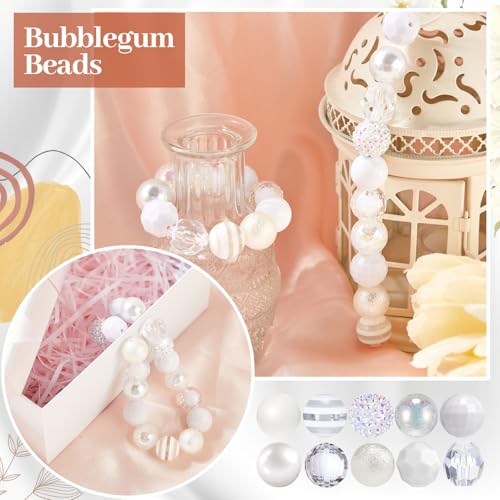 Ferreve 20 Pcs Chunky Bubblegum Beads 20mm Focal Pen Large Rhinestone Pearl Beads for DIY Beadable Pen School Jewelry Making Keychain Craft Making(White) - color: White