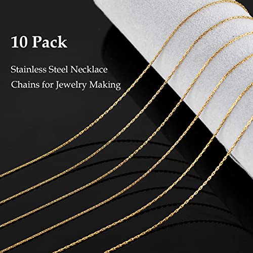 Gold Plated Stainless Steel Chains for Jewelry Making, Thin Cable Snake Jewelry Chain Bulk Men and Women Necklace Choker Chains (10 Pack, 16 Inch) - color: Gold, size: 16 Inch