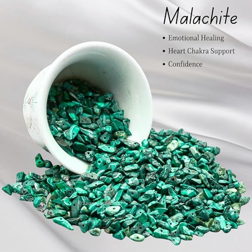 Malachite Pre Drilled Crystal Crushed Chips Beads for Bracelets Making, DIY Handmade Natural Healing Crystals (25 Inch Strand) - color: Malachite