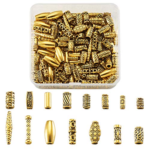 Beadthoven 150pcs/Box Tibetan Style Alloy Column Beads Mixed Antique Golden Metal Oval Cuboid Shuttle Tube Spacers Beads for Bracelet Necklace Jewelry Making Supplies - color: Antique Golden-Column