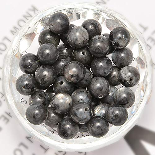 NCB 100pcs Original Natural Stone Beads Gemstone Round Loose Beads 6mm 8mm 10mm (Black Larvikite, 6mm 100Beads) - color: Black Larvikite, size: 6mm 100beads