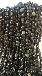 6-8mm Natural Black Obsidian Nuggets Oval Free Tumbled Pebble Semi Precious Gemstone Loose Stone Beads Approx 15.5 inch for DIY Jewelry Making - color: Black Obsidian
