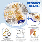 Glarks 420Pcs Toggle Clasps and Open Jump Rings Set 120 Sets 5 Colors Round Toggle Clasps Connectors T-Bar Jewelry Clasp and 300pcs 3 Colors Open Jump Rings for Jewelry Bracelet Necklace Making