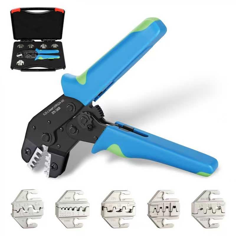 6PCS Crimping Tool Set - Ratchet Wire Crimper Tool for Heat Shrink,Insulated Nylon,Non-Insulated,Open Barrel Terminals,Ferrule Wire End,Solar Connectors - color: Wire Crimper Set