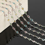 KYUNHOO 13 Feet Brass Jewelry Chain Bulk Mixed Color Rhinestones Chain for Jewelry Making with Lobster Clasps and Jump Rings Square Glass Bead Link Chain Women Necklace Anklet DIY Craft Chain - color: Square Bead-Silver