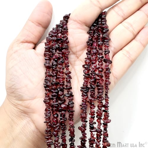 GM GemMartUSA Garnet Natural Raw Chip Beads Strands | Semi-Precious | AAA+ Quality 1 Strand 34” | DIY Bracelet Jewelry Making, Healing Crystal Craft| 4-6mm - Red Color Gemstones (CHGT-70001) - color: Garnet (CHGT-70001)
