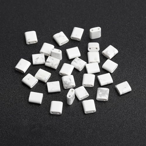 Natural White Turquoise Stone Beads, Each Approximately 5x5x2mm Square 2-Hole Spacer Bead, are Used to Make Bracelets, Earrings, Necklaces, with Each String Measuring 15-16 Inches - color: White Turquoise