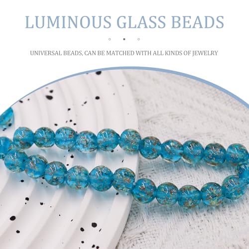 100Pcs Luminous Glass Beads Sky Blue 8mm Round Beads Glow Crystal Loose Beads with Rope for DIY Craft Bracelet Jewelry - color: Sky Blue