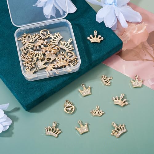 Craftdady Crystal Rhinestone Pendants Butterfly Heart Rhombus Bowknot Earring Charms Alloy Enamel Metal Pendants Light Gold Bracelet Charms for DIY Craft Necklace Jewelry Making - color: Golden 5 Style