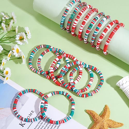 Ornaland Heishi Surfer Bracelets Set Polymer Clay Heishi Beads Stretch Bracelets Multi-Layer Stackable Friendship Bracelets Bohemia Summer Beach Jewelry for Women - color: Christmas style