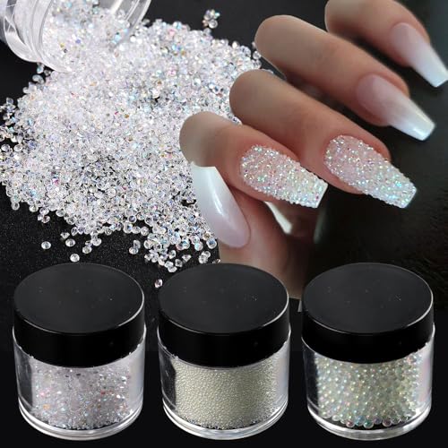 Tiny Nail Rhinestones 1.5mm Clear AB Mini Pixie Crystals Gems, 0.6-0.8mm Iridescent Micro Caviar Beads Sugar Glitter Beads Dust Charms for Nail Art Design DIY Crafts Accessories - color: Clear AB Mini