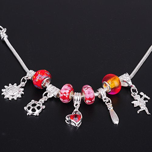 RUBYCA 96Pcs Mix Tibetan White Silver Color Connectors Bails Beads fit European Charm Bracelet Pendant - color: White Shiny Silver