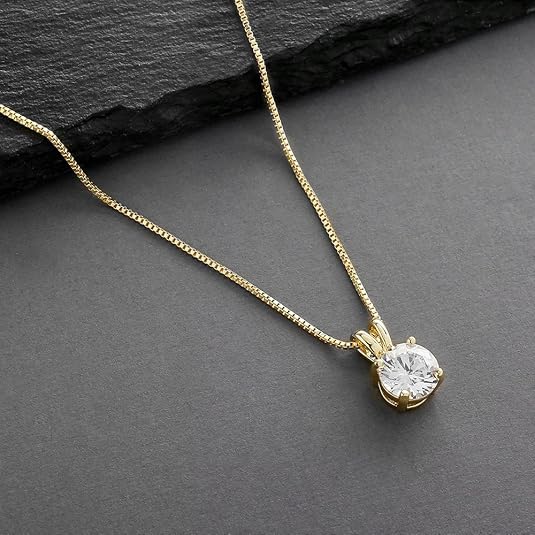 Mariell Cubic Zirconia Crystal Pendant Necklace for Women, 2 Carat 8mm CZ, for Brides, Wedding, Mother's Day Jewelry Gift - color: Gold
