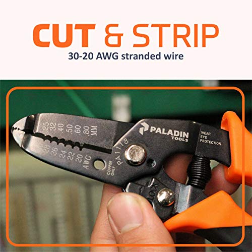 Paladin Tools PA1118 Wire Stripper Tool and Wire Cutter 30-20 AWG | Professional Grade Heavy Duty Wire Stripping Tool - color: Black, Orange, size: 30-20 AWG