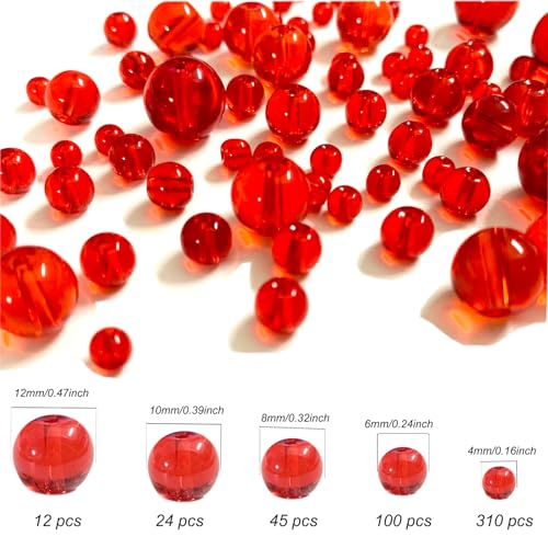 Red Round Crystal Glass Beads for Jewelry Making (4/6/8/10/12mm), Smooth Round Natural Gemstone Glass Spacer Loose Beads for Crafts Bracelets Necklaces Charms - color: Round Smooth Glass Beads:Red
