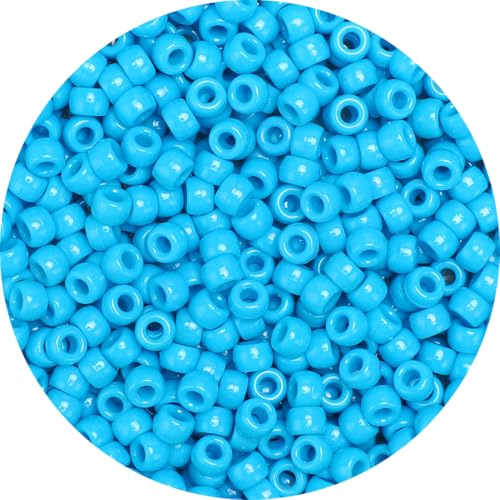 1200pcs Pony Beads Bulk – Light Blue 6x9mm Plastic Craft Beads for Bracelets, Jewelry, Hair Braiding & DIY Projects - color: Light Blue