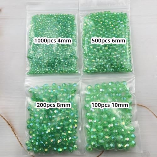 1800pcs Acrylic Faceted Round Beads 4mm 6mm 8mm 10mm AB Colors Glossy Acrylic Round Spacer Beads with Hole for DIY Bracelet Necklace Jewelry Making Supplies Handmade Craft(Green AB) - color: Green AB