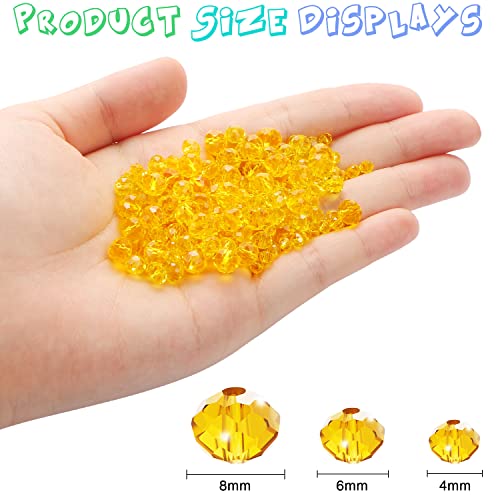 560 Pcs Faceted Rondelle Crystal Beads, Spacer Beads for DIY Crafts, 4/6/8mm (Yellow) - color: Yellow