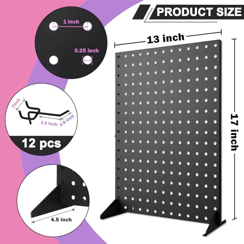 Acfunique Peg Board Display Stand for Vendors with 12 Hooks Metal Tabletop Pegboard Display Stand for Craft Shows 17" X 13" Retail Display Racks Peg Board Organizer Holder Black - size: Black 1 Display+12 Hook