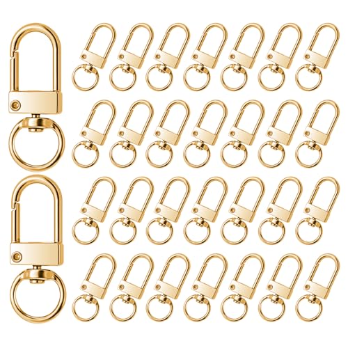 JJUNW 30 Pcs Metal Lobster Claw Clasp, Swivel Snap Key Chain Clip Hooks, Keychain Hooks for Keychain Making DIY Crafts Lanyard Making Pet Collar(Gold) - color: Gold