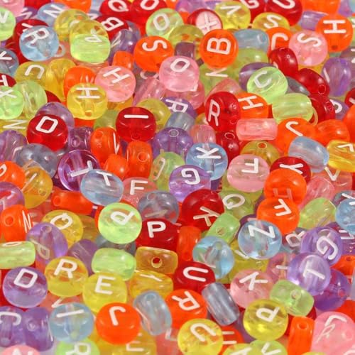 Yochus 1000pcs White Round Acrylic Alphabet Beads 4x7mm Black Letter A-Z Beads for Jewelry Making and DIY Bracelets, Necklaces, Key Chains - color: Colorful/White, size: 4x7mm