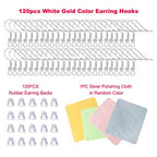 Hypoallergenic Fish Hooks Earrings - 120 PCS/60 Pairs White Gold Plated Ear Wires Fish Hooks for Jewelry Making, Jewelry Findings Parts with 120 PCS Rubber Earring Backs Stopper for DIY Earrings - color: Regular White Gold