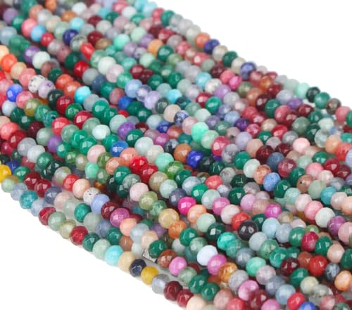 Perlin Agate & Jasper Gemstone Strand Beads 4 mm Rondelle 110 Pieces Jewellery Beads Semi-Precious Stone for Jewellery Necklace Bracelet Earrings (Multicolor) - color: mixed