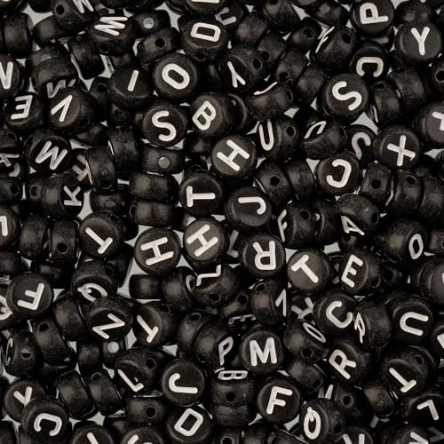 495pcs John Bead 7mm Black Round Acrylic Alphabet Beads for DIY Craft Jewelry Bracelet Necklace Making - color: Black & White