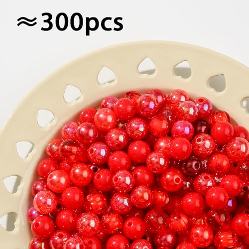 12mm Red Acrylic Beads 300pcs Focal Spacer Bead Chunk Bubblegum Beads for DIY Crafting Necklace Bracelet Jewelry Making Keychain (red) - color: red