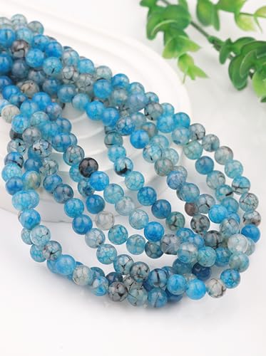 Natural Stone Beads 8mm Polished Round Smooth Gemstone Beads for Jewelry Making Supplies 15 Inch(45 Beads) (Blue-Black Dragon Pattern) - color: Blue-black dragon pattern-45pcs