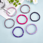 Ornaland 7Pcs Handmade Polymer Clay Heishi Surfer Stretch Bracelets Set Colorful Glass Beads Bracelets Boho Stackable Preppy Bracelets Wrist Jewelry for Women - color: Purple