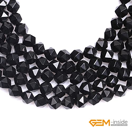 GEM-Inside Natural 8mm Black Agate Gemstone Loose Beads Faceted Cambay Crystal Energy Stone Power for Jewelry Making 15" - color: Black Agate, size: 8mm