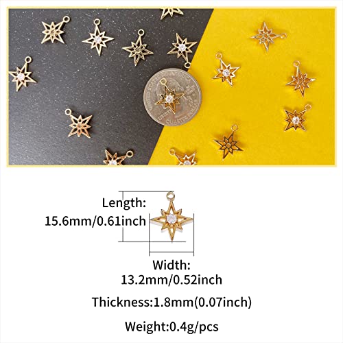 Crystal Zirconia Gold Plated Brass Charms for Jewelry Making Bracelet Necklace Earring Pendant Craft Supplies DIY Accessories - color: StarB-White-8Pcs