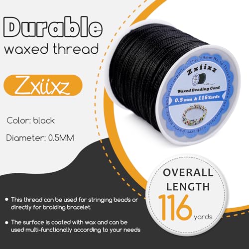 0.5mm Waxed Cord Bracelet String, 116Yards Beading Thread String for Bracelet, Waxed Necklace Cord String for Bracelet Making, Polyester Cord Bracelet Bead String for Bracelet Making Jewelry - color: Black
