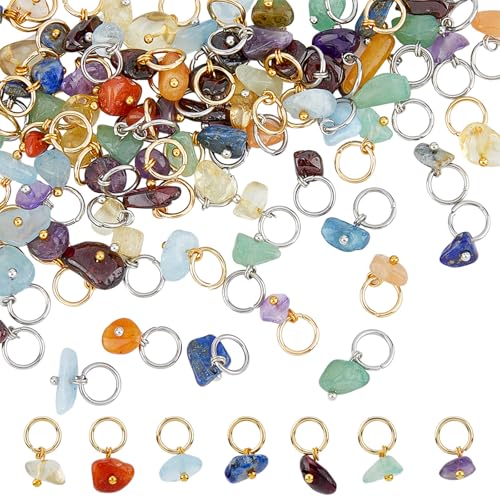 SUPERFINDINGS 84Pcs Natural Mixed Pendants Nuggets Gemstone Charms Crystal Stone Charms with Stainless Steel Jump Ring for Earring Necklace Bracelet Jewelry Making - color: Multicolored