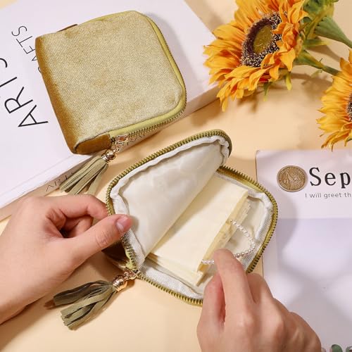 2 Pcs Travel Jewelry Bags Velvet Jewelry Storage Zipper Bags Rectangle Jewelry Organizer Bag with Tassel for Women Travelling, Grass Green - color: Grass Green