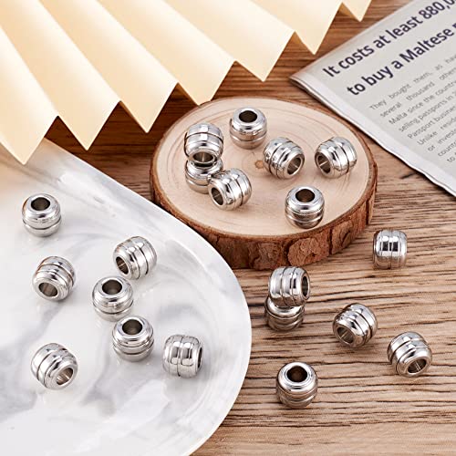 Cheriswelry 20pcs Barrel Striped 304 Stainless Steel Beads European Large Hole Metal Beads Mini Loose Spacer Beads Slide Charms 12x10mm for DIY Earring Bracelet Necklace Jewelry Making - color: Barrel Striped