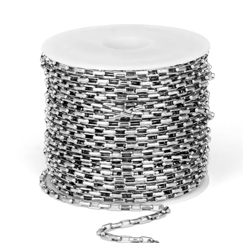 33 Feet Stainless Steel Rolo Box Chain Bulk, 2mm 304 Stainless Steel Square Cable Link Chains Roll Spool for Jewelry Making DIY Craft - color: 2MM Stainless Steel Rolo Box Chain