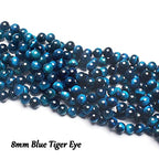 70PCS Natural 8MM Healing Gemstone, Blue Tiger’s Eye Energy Stone Round Loose Beads, Semi-Precious Crystal Beads with Free Elastic String for Jewelry Making DIY - color: Blue Tiger’s Eye, size: 8MM