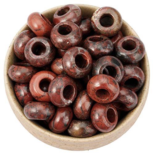 Nupuyai Pack of 30 Large Hole Stone Loose Beads for Jewelry Making, Polished Rondelle European Beads fit Charms Bracelet, Red Jasper - color: Deep Red, size: 14x8mm