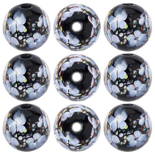 1 Box 20MM Inner Flower Handmade Lampwork Glass Beads with 2.MM Holes Blue Black Round Crystal Vintage Spacer Charms Loose Bead Bulk for Jewelry Making Necklace Earrings DIY Craft Supply - color: Blue