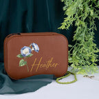 Custom Leather Jewelry Box with Name & Birth Flower Month, Birthday Gifts for Women, Personalized Jewelry Travel Case - Customized Jewelry Organizer Box, Mom Birthday Gifts, Tan - color: Tan