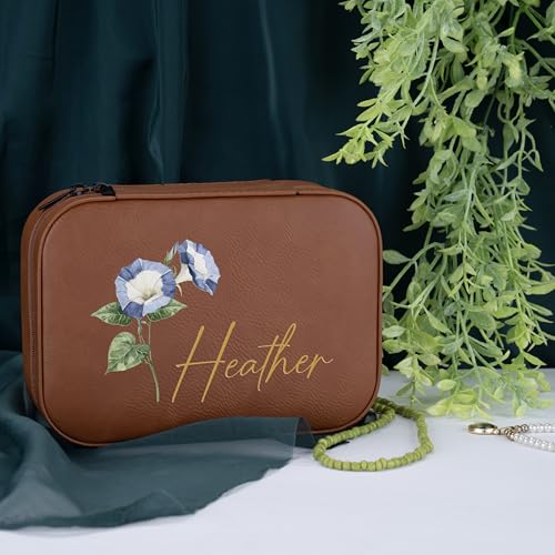 Custom Leather Jewelry Box with Name & Birth Flower Month, Birthday Gifts for Women, Personalized Jewelry Travel Case - Customized Jewelry Organizer Box, Mom Birthday Gifts, Lime - color: Lime