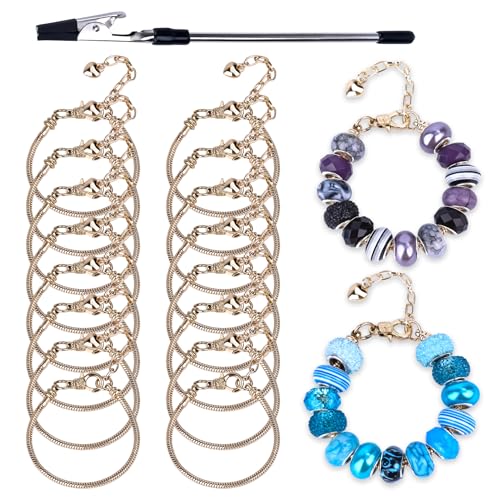 16 Pcs Snake Chain Charm Bracelet Adjustable Bangle Bracelets with Heart Lobster Clasp Extender Adjustable DIY Bracelet Chain for Women DIY Jewelry Making Supplies 7.87"(Gold) - color: gold