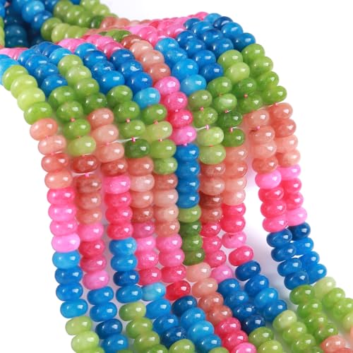 76pcs 5x8mm Natural Stone Colorful Tourmaline Jade Rondelle Spacer Loose Beads Abacus Disk Stone Round Loose Gemstone Beads for Jewelry Making DIY Bracelet Necklace - color: Colorful jade Stone