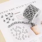 SMYHTGLIF 3 Meters Silver Stainless Steel Chain for Jewelry Making Embossed Chunky Box Chain Roll Craft Jewelry Supplies with Lobster Clasps and Jump Rings - color: Box Silver