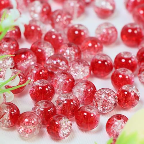 100Pcs 10mm Crackle Glass Beads for Jewelry Making - Round Spacer Crystal Beads Bulk, DIY Craft Supplies for Necklace Bracelet Earrings (Ruby red Transparent) - color: Ruby red Transparent