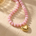 Gold Heart Pendant Necklaces for Women Colorful Acrylic Resin Beaded Choker Necklace Fashion Chunky Statement Beaded Heart Necklace - color: Pink